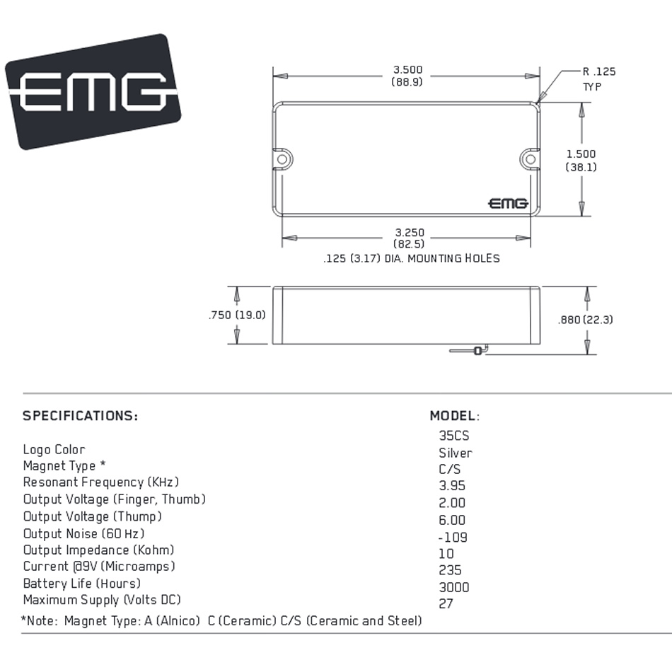 EMG 35CS Active Ceramic/Steel Soapbar Bass Pickup - Image 2