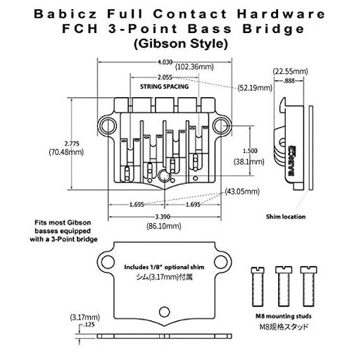 Babicz FCH 3-Point Bass Bridge - Gibson Style, Chrome - Image 2