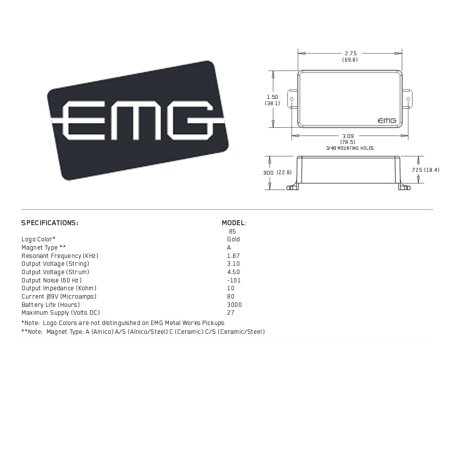 EMG 85 Active Humbucker - Alnico V, Brushed Chrome - Image 2