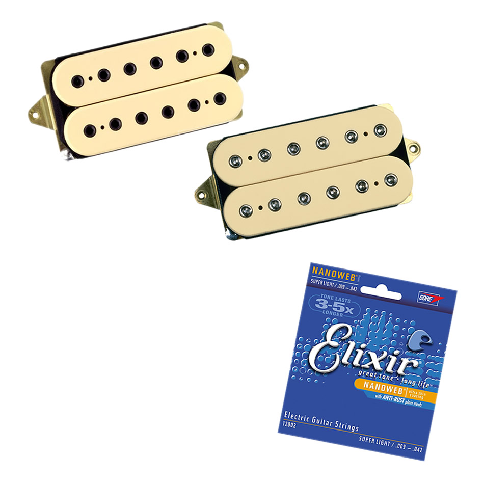 DiMarzio PAF Pro/Tone Zone Humbucker Set, Creme + Elixir Strings