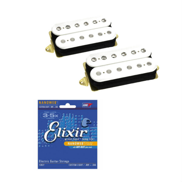 DiMarzio Air Norton/Tone Zone F-Spaced Set, White + Elixir Strings
