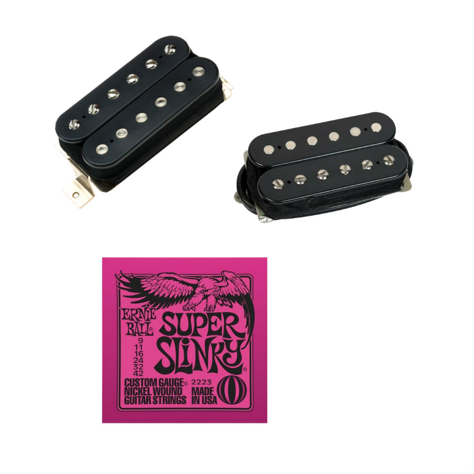 DiMarzio PAF Master Neck/Bridge Set, Black + Slinky Strings