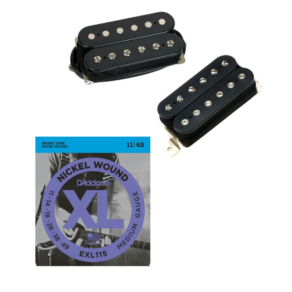 DiMarzio PAF Master Neck & Bridge Set, Black + Strings