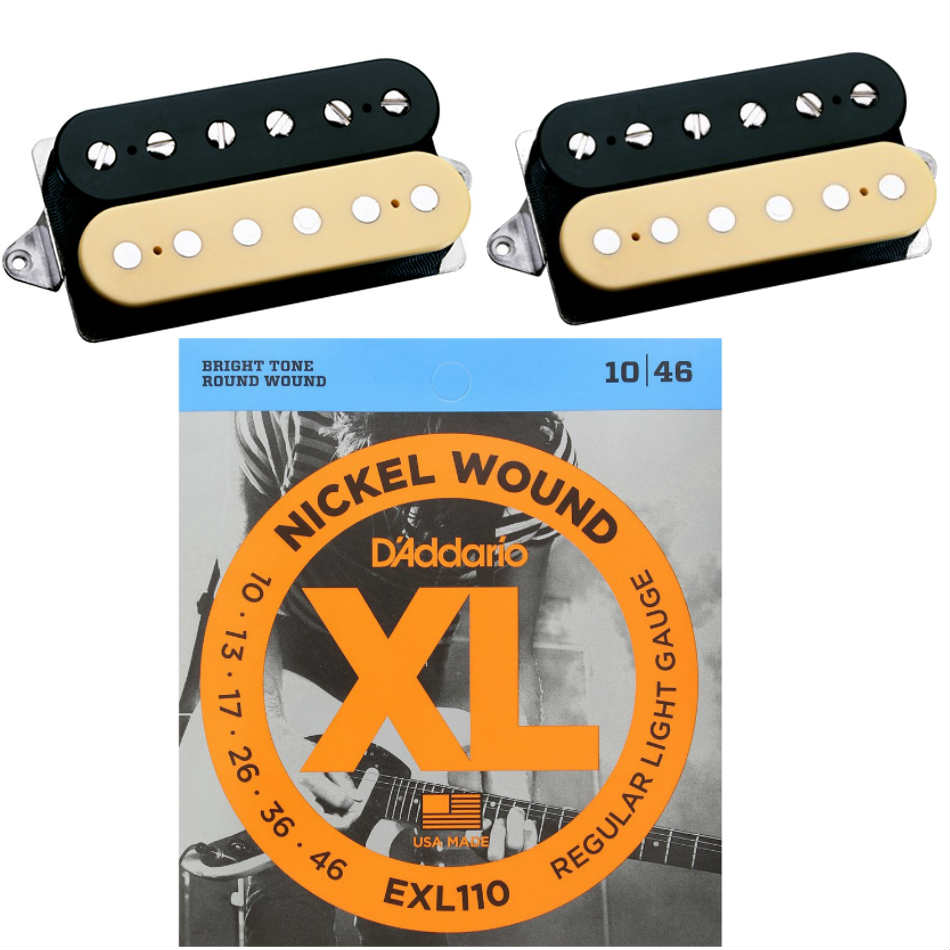 DiMarzio PAF Master Neck/Bridge Set, Black/Creme + Strings