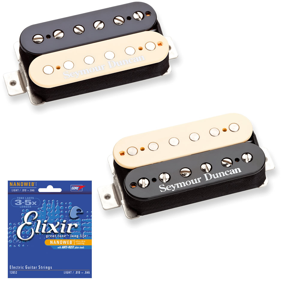Seymour Duncan Pearly Gates SH-PG1N/B Reverse Zebra Set + Elixir Strings