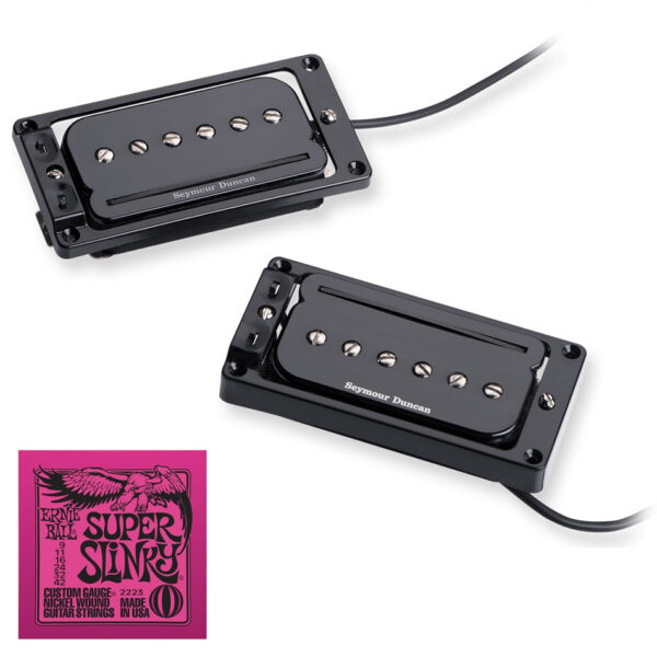 Seymour Duncan P-Rails Set, Flat Triple Shot Black + Strings