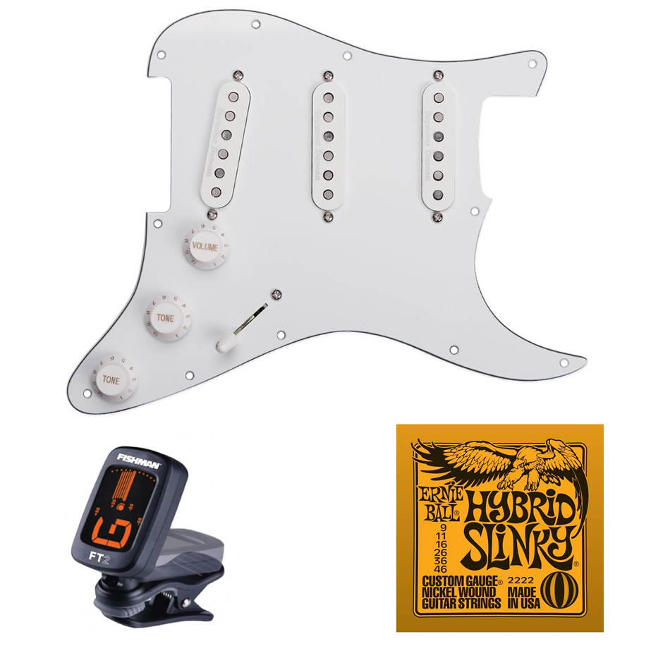 Seymour Duncan Classic Strat Pickguard, White + Strings
