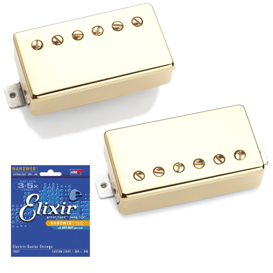 Seymour Duncan '59 Neck & Custom Bridge Set, Gold + Free Strings