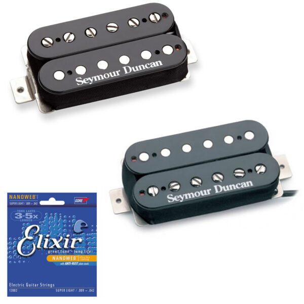 Seymour Duncan SH-2N Jazz Neck & SH-5 Custom Bridge Set, Black + Free Elixir Strings