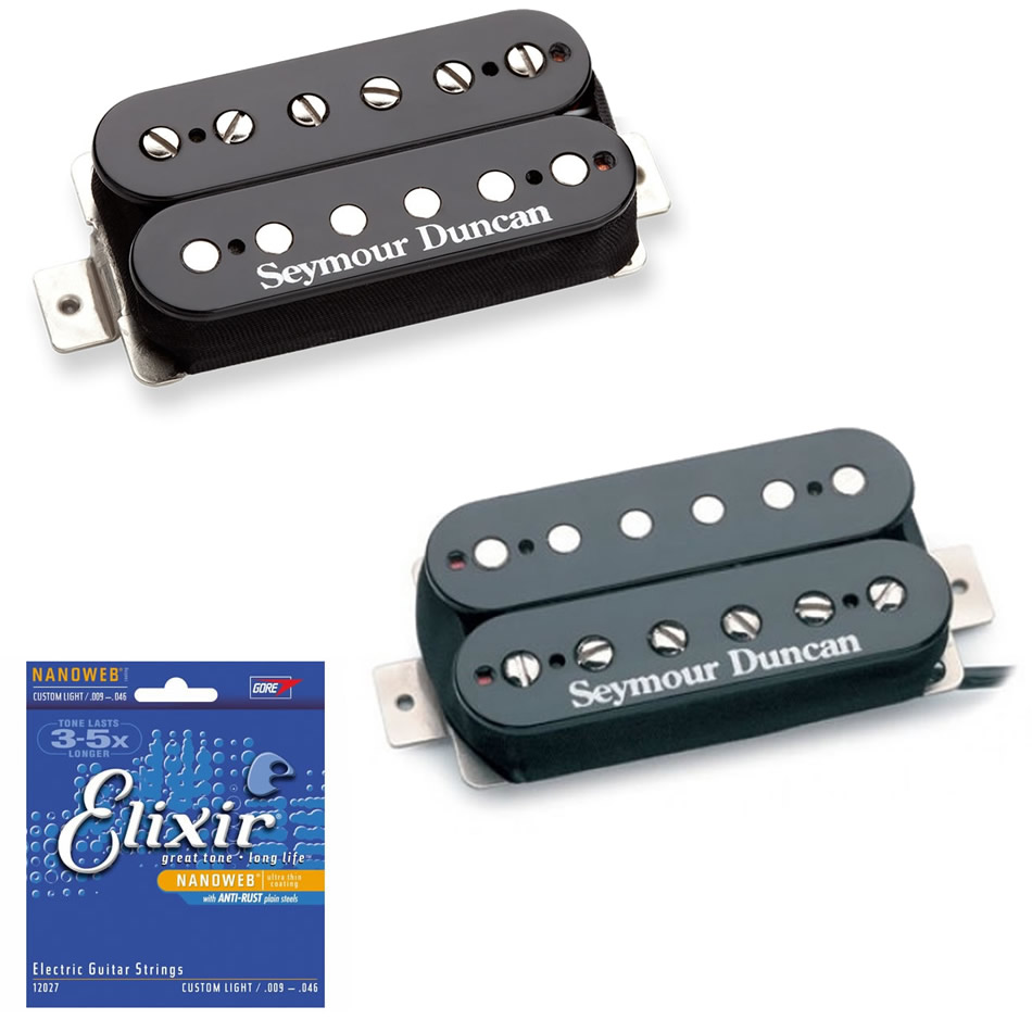 Seymour Duncan SH-2N Jazz Neck & SH-5 Custom Bridge Set, Black + Free Elixir Strings